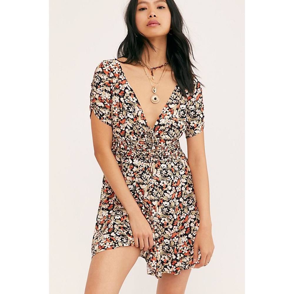 Free People Floral Mini Dress in Black, White, Rust